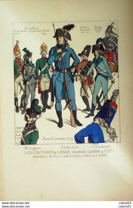 Chasseur à cheval Hussard Autriche Vienne Prussien Artilleur Grenadiers en 1797
