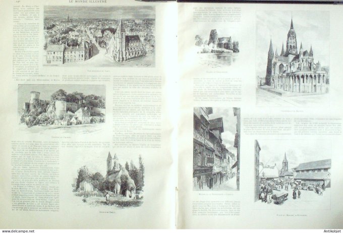 Le Monde illustré 1890 n°1746 La Rochelle (17) Caen Bayeux Lisieux Trouville Honfleur (14)