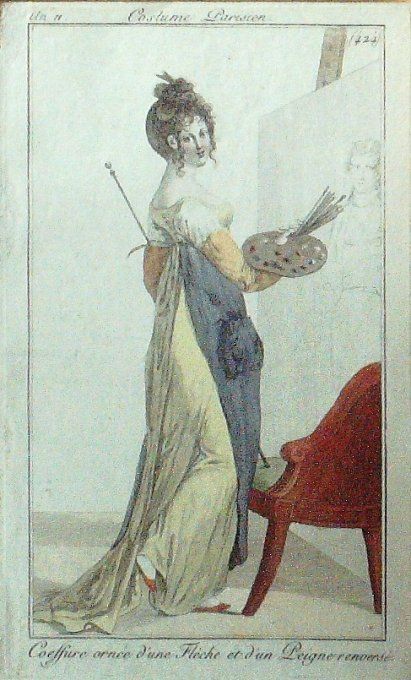 Gravure Mode Costume Parisien 1802 an 10 # 424 (eau forte old Fashion plate