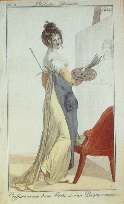 Gravure Mode Costume Parisien 1802 an 10 # 424 (eau forte old Fashion plate