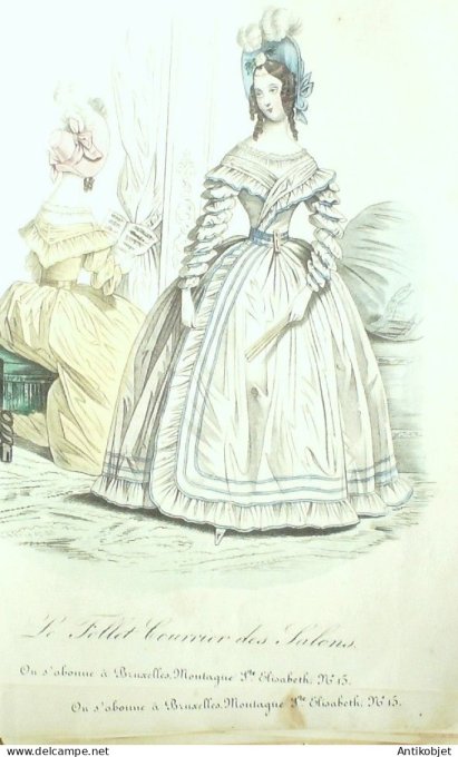Gravure Mode Le Follet 1831 # 224 (aquarelle Old Fashion plate)