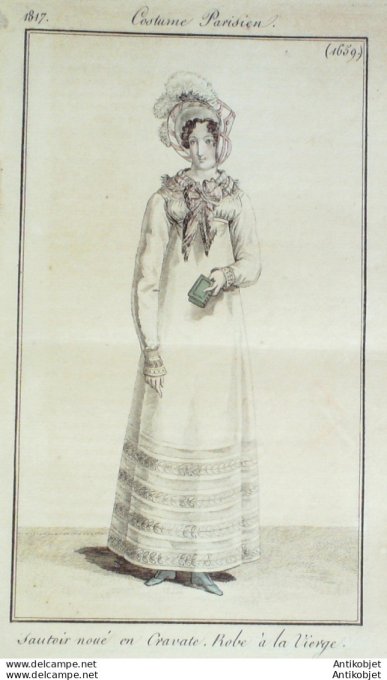 Gravure de mode Costume Parisien 1817 n°1659 Robe à la vierge