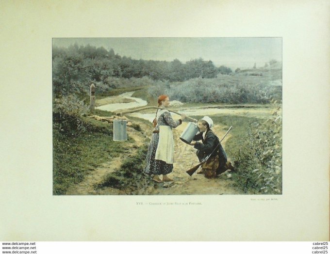 Russie Chasseur et paysanne à la fontaine