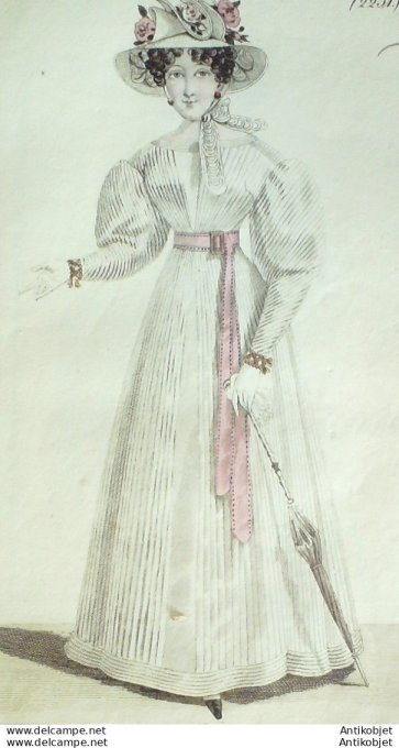 Gravure de mode Costume Parisien 1824 n°2251 Blouse à la Religieuse plissée gances