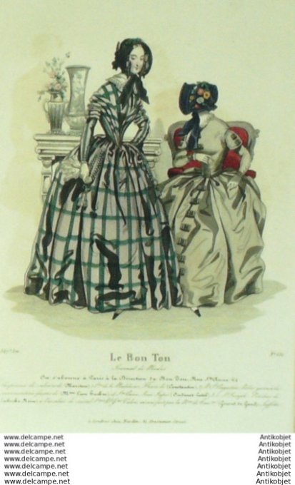Gravure Mode Le Bon Ton 1841 # 631 (aquarelle old fashion plate)