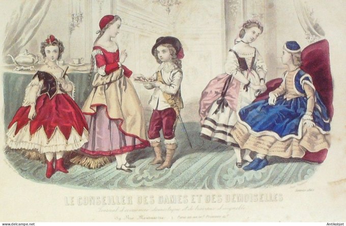 Gravure Mode Conseiller des Dames 1865 #  1 (aquarellee Old Fashion plate)