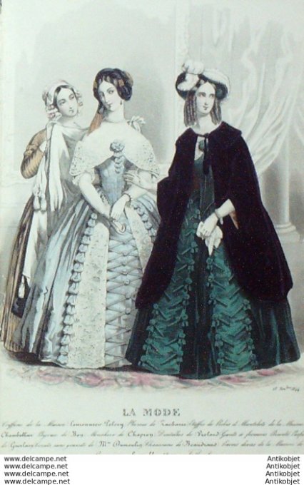 Gravure La mode 1844 # 30 (aquarelle old Fashion plate)