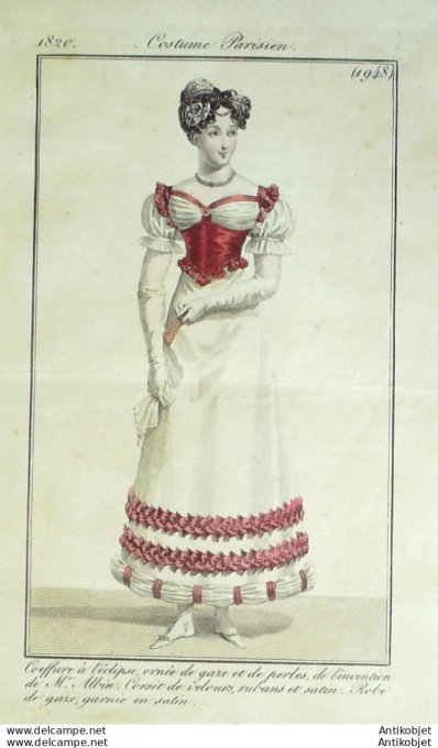 Costume Parisien 1820 # 1948 Corset velours  Robe de gaze