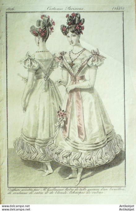 Costume Parisien 1826 # 2445 Robes de tulle garnies d'un bouillon  satin