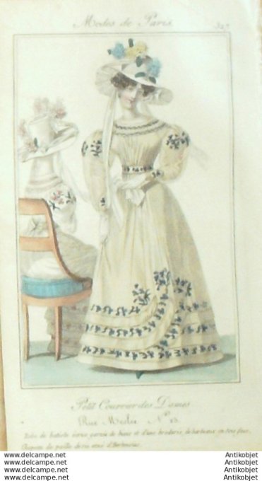 Gravure Mode Courrier des Dames 1825 #  327 (eau forte old Fashion plate)