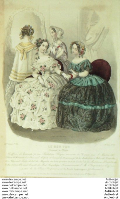 Gravure Mode Le Bon Ton 1852 19 # 12 (aquarelle old fashion plate)