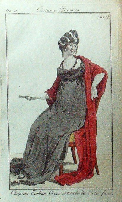 Gravure Mode Costume Parisien 1802 an 10 # 427 (eau forte old Fashion plate