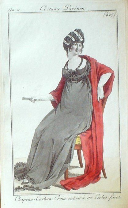 Gravure Mode Costume Parisien 1802 an 10 # 427 (eau forte old Fashion plate