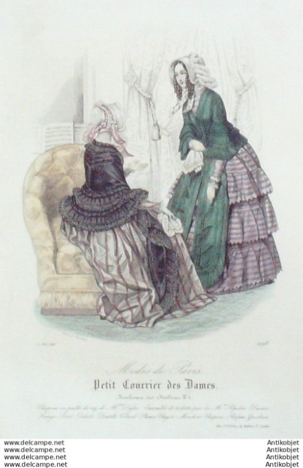 Gravure Mode Courrier des Dames 1845 # 2098 (eau forte old Fashion plate)