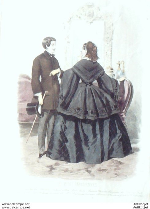 Gravure Les Modes Parisiennes 1853 # 712 Manteau homme en piqué Maison Collot