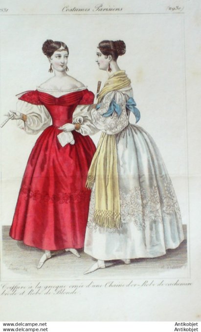 Gravure Mode Costume Parisien 1831 # 2930 (eau forte old Fashion plate