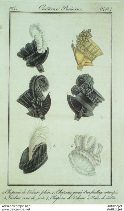 Costume Parisien 1814 # 1443 Nattes de satin turban de jais