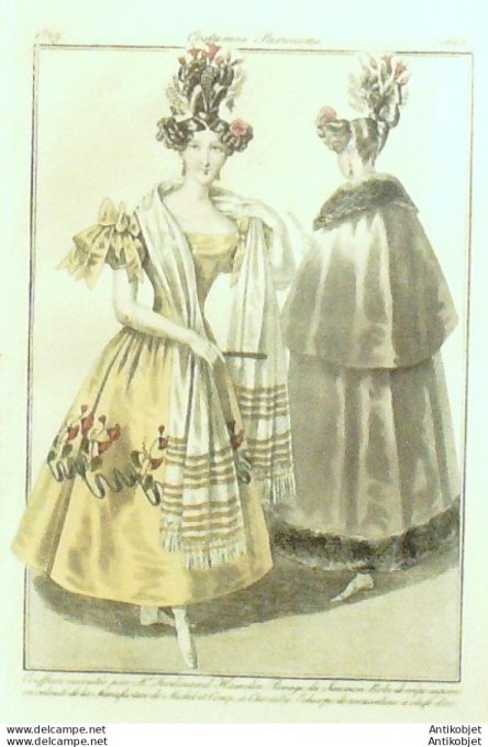 Costume Parisien 1829 # 2668 Robe de crêpe imprimée