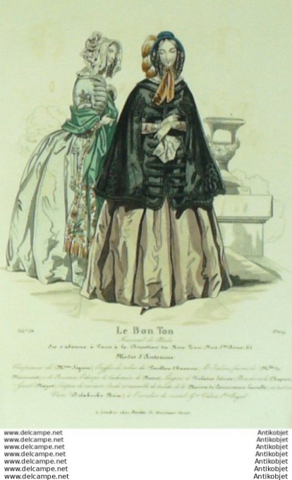 Gravure Mode Le Bon Ton 1841 # 629 (aquarelle old fashion plate)