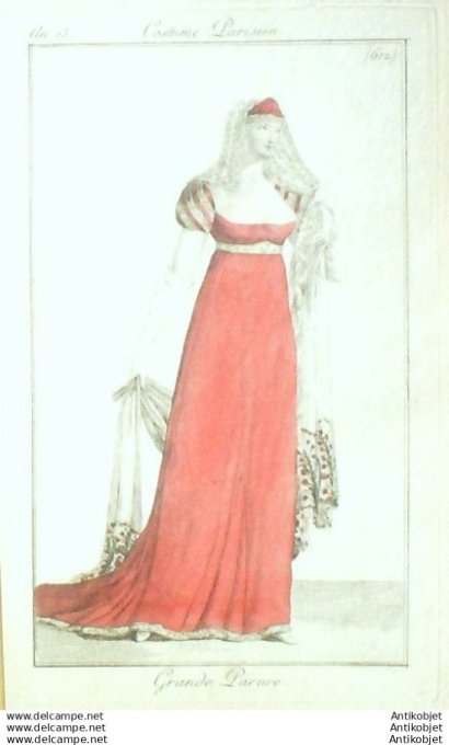 Gravure Mode Costume Parisien 1805 an 13 # 612 (eau forte old Fashion plate