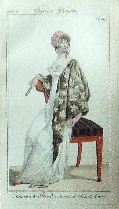 Gravure Mode Costume Parisien 1802 an 10 # 429 (eau forte old Fashion plate