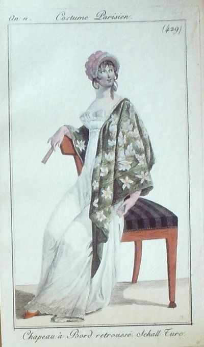 Gravure Mode Costume Parisien 1802 an 10 # 429 (eau forte old Fashion plate