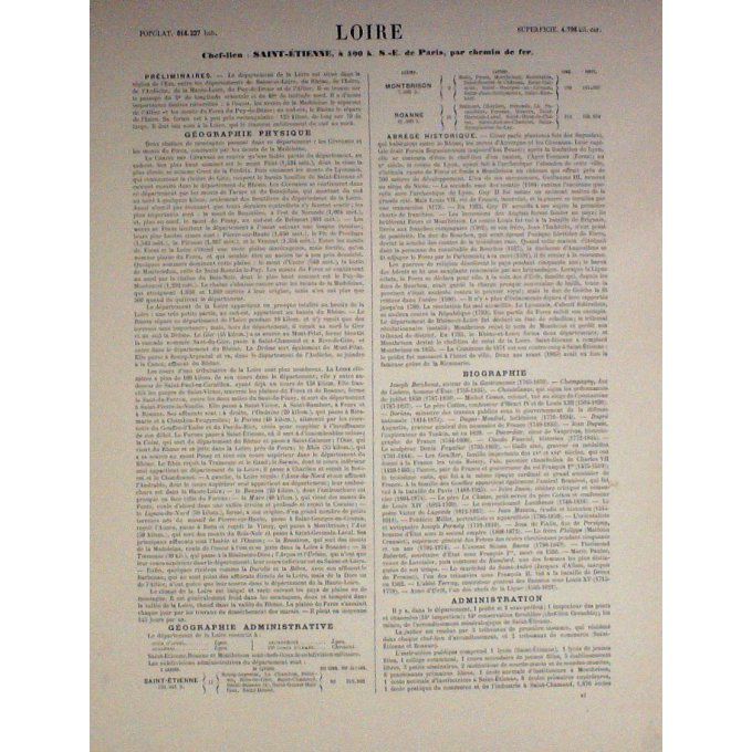 Carte Loire (42) Saint Etienne Graveur Lecoq Waltner Barbier 1868