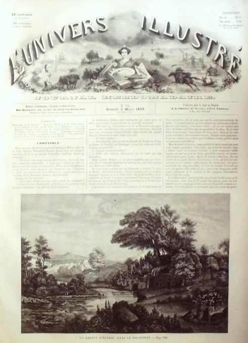 L'Univers illustré 1859 #  42 Palatinat grotte Egérie Milan carnaval Bovins des Pyrénées 