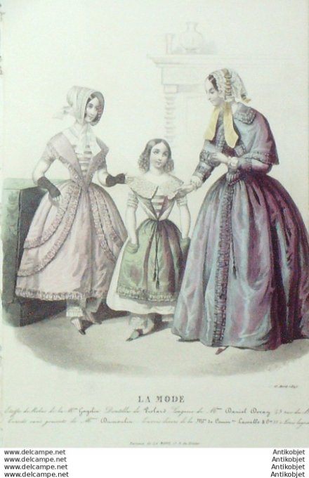 Gravure La mode 1845 # 11 (aquarelle old Fashion plate)