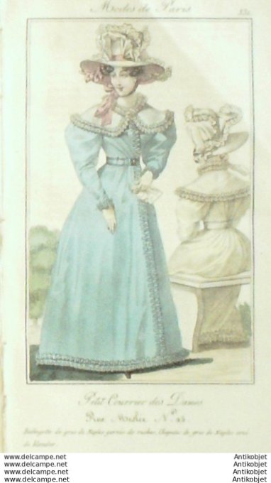 Gravure Mode Courrier des Dames 1825 #  331 (eau forte old Fashion plate)