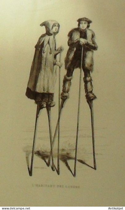 Nouvelle-Aquitaine Dax (40) échassiers Landais signé Montigneul XIXème