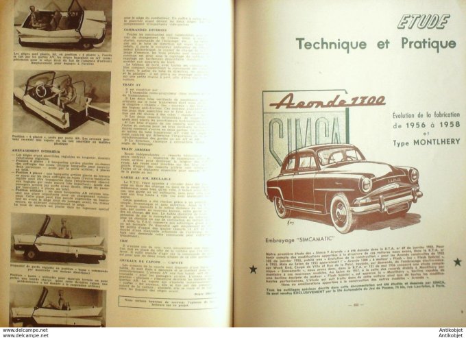 R.T Automobile Simca Aronde 56 58 moteur Perkins 146 # 1958