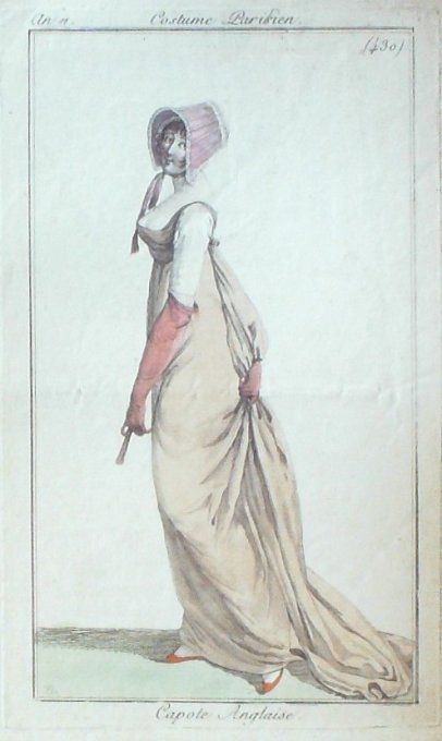 Gravure Mode Costume Parisien 1802 an 10 # 430 (eau forte old Fashion plate