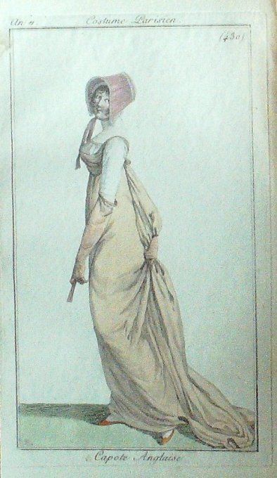 Gravure Mode Costume Parisien 1802 an 10 # 430b (eau forte old Fashion plate