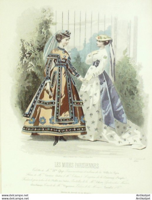 Gravure Les Modes Parisiennes 1865 #1265 Robes bretonne Maison Ghys