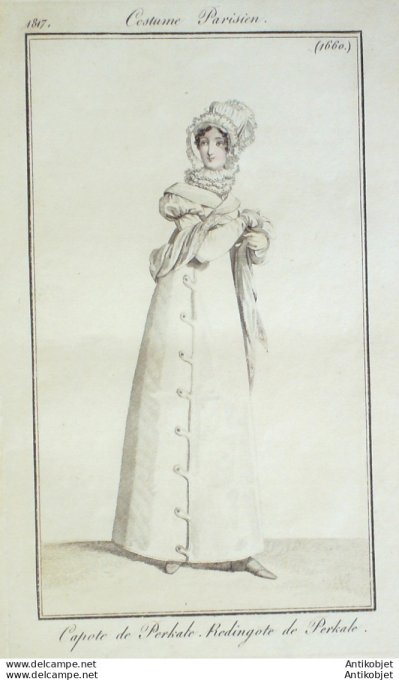 Gravure de mode Costume Parisien 1817 n°1660 Redingote de perkale