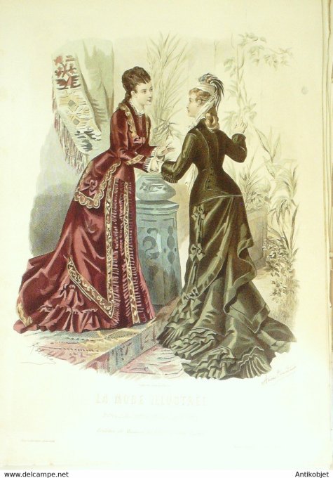 Gravure de mode La Mode illustrée 1877 n°09 (Maison Fladry)