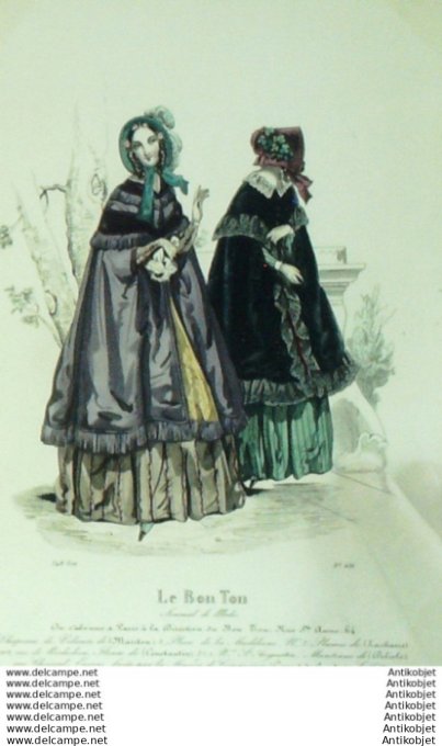 Gravure Mode Le Bon Ton 1841 # 636 (aquarelle old fashion plate)
