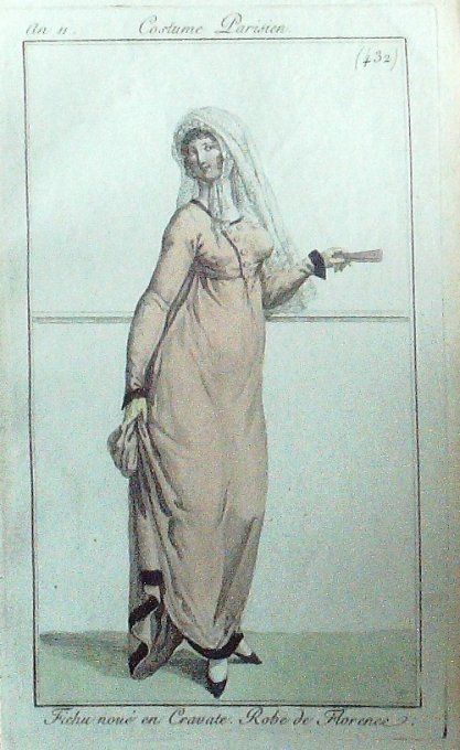Gravure Mode Costume Parisien 1802 an 10 # 432 (eau forte old Fashion plate