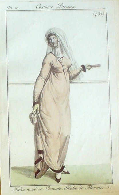 Gravure Mode Costume Parisien 1802 an 10 # 432 (eau forte old Fashion plate