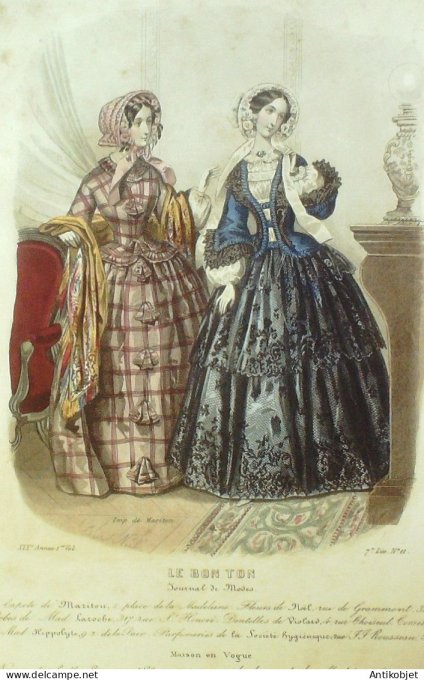 Gravure Mode Le Bon Ton 1852 19 # 11 (aquarelle old fashion plate)