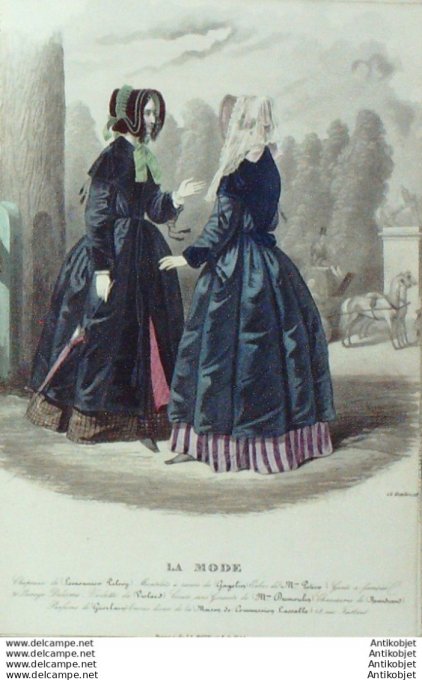 Gravure La mode 1844 # 28 (aquarelle old Fashion plate)