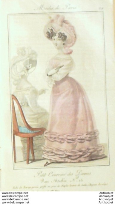 Gravure Mode Courrier des Dames 1825 #  334 (eau forte old Fashion plate)