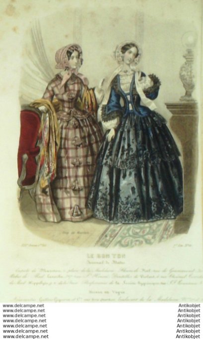 Gravure Mode Le Bon Ton 1852 19 # 11 (aquarelle old fashion plate)