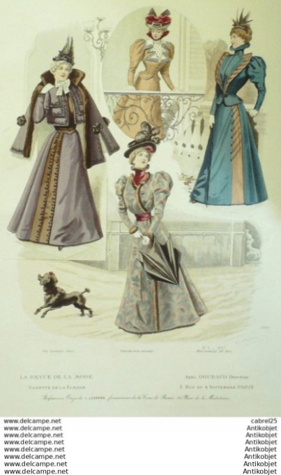 Gravure Mode La Gazette 1897 # 03 (Old Fashion plate) Chien