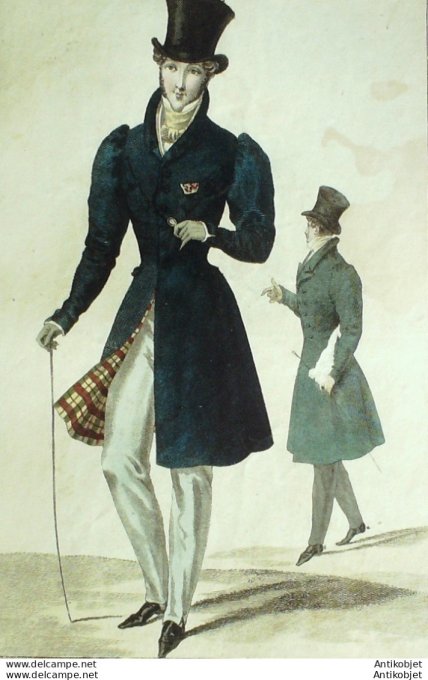 Gravure de mode Costume Parisien 1826 n°2447 Habits de drap  pantalons casimir