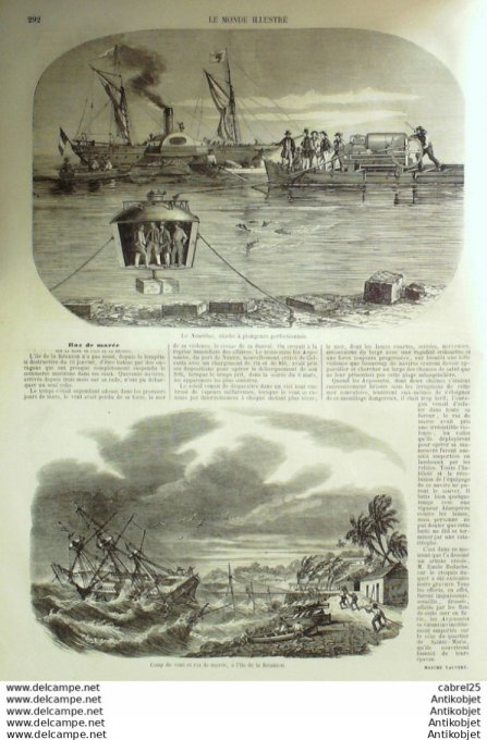 Le Monde illustré 1858 n° 56 La Réunion Coucy (02)  Bordeaux (33) Tourny Périgueux (24) Iles Hyères 