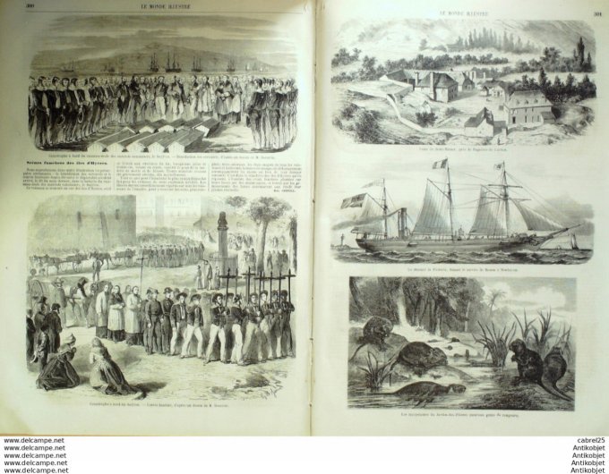 Le Monde illustré 1858 n° 56 La Réunion Coucy (02)  Bordeaux (33) Tourny Périgueux (24) Iles Hyères 