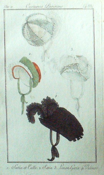 Gravure Mode Costume Parisien 1802 an 10 # 433 (eau forte old Fashion plate