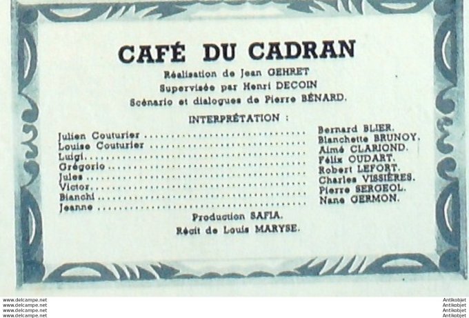 Café du cadran Bernard Blier Blanchette Brunoy nane Germon
